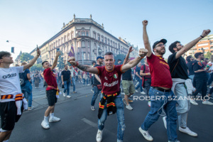 Roma fans before the UEFA Europa League final at Puskás Aréna on May 31, 2023 in Budapest, Hungary.
