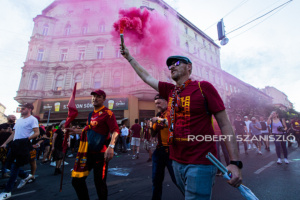 Roma fans before the UEFA Europa League final at Puskás Aréna on May 31, 2023 in Budapest, Hungary.
