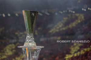 The Trophy before the UEFA Europa League final at Puskás Aréna on May 31, 2023 in Budapest, Hungary.
