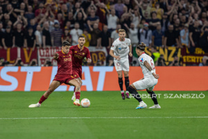 Paulo Dybala of Roma competes for the ball with Nemanja Gudelj of Sevilla during the UEFA Europa League final at Puskás Aréna on May 31, 2023 in Budapest, Hungary.
