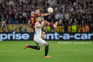 Paulo Dybala of Roma competes for the ball during the UEFA Europa League final at Puskás Aréna on May 31, 2023 in Budapest, Hungary.
