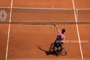 Tokito Oda smashs the ball against Alfie Hewett on the final at Roland Garros Grand Slam Tournament - Day 14 on June 10, 2023 in Paris, France.

