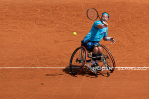 Alfie Hewett returns the ball against Tokito Oda on the Men’s Wheelchair Singles final at Roland Garros Grand Slam Tournament - Day 14 on June 10, 2023 in Paris, France.
