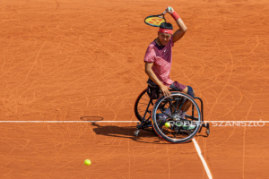 Tokito Oda returns the ball against Alfie Hewett on the final at Roland Garros Grand Slam Tournament - Day 14 on June 10, 2023 in Paris, France.
