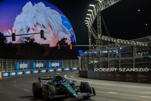 Fernando Alonso of Spain and Aston Martin Aramco Cognizant F1 Team driver goes during the practice session at Formula 1 Heineken Silver Las Vegas Grand Prix on Nov 16, 2023 in Las Vegas, USA.
