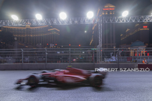 Carlos Sainz of Spain and Scuderia Ferrari driver goes during the practice session at Formula 1 Heineken Silver Las Vegas Grand Prix on Nov 16, 2023 in Las Vegas, USA.
